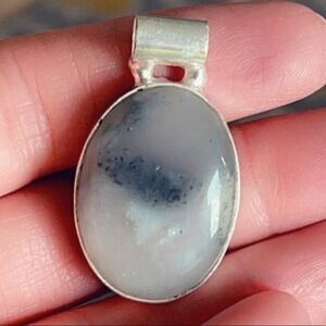Sterling Silver Black Rutile Quartz Oval Bezel Pendant Boho 925